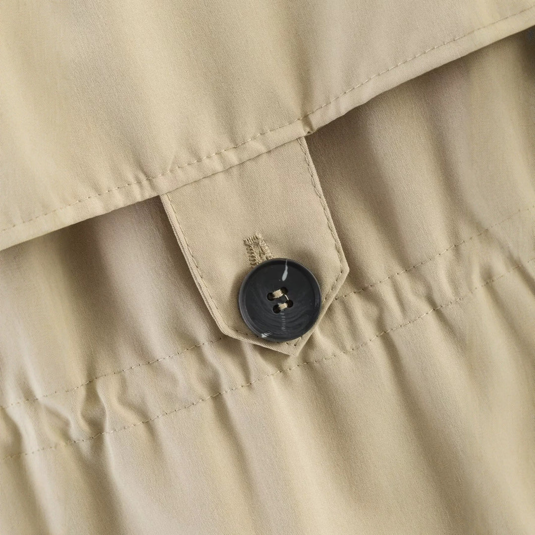 Women's short trench-style jacket with drawstring waist and check lining Mune Fashion