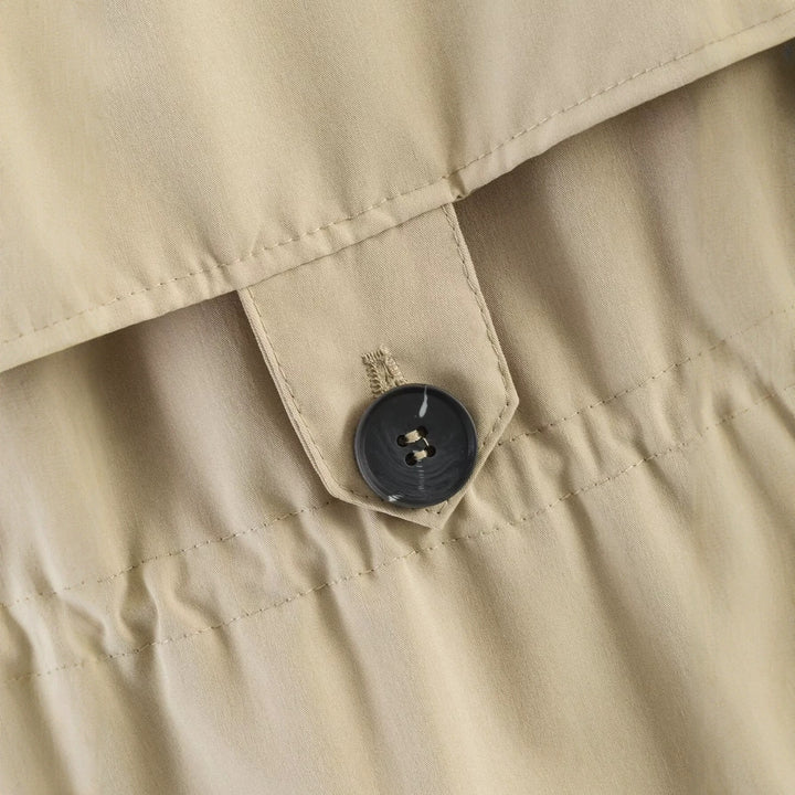 Women's short trench-style jacket with drawstring waist and check lining Mune Fashion