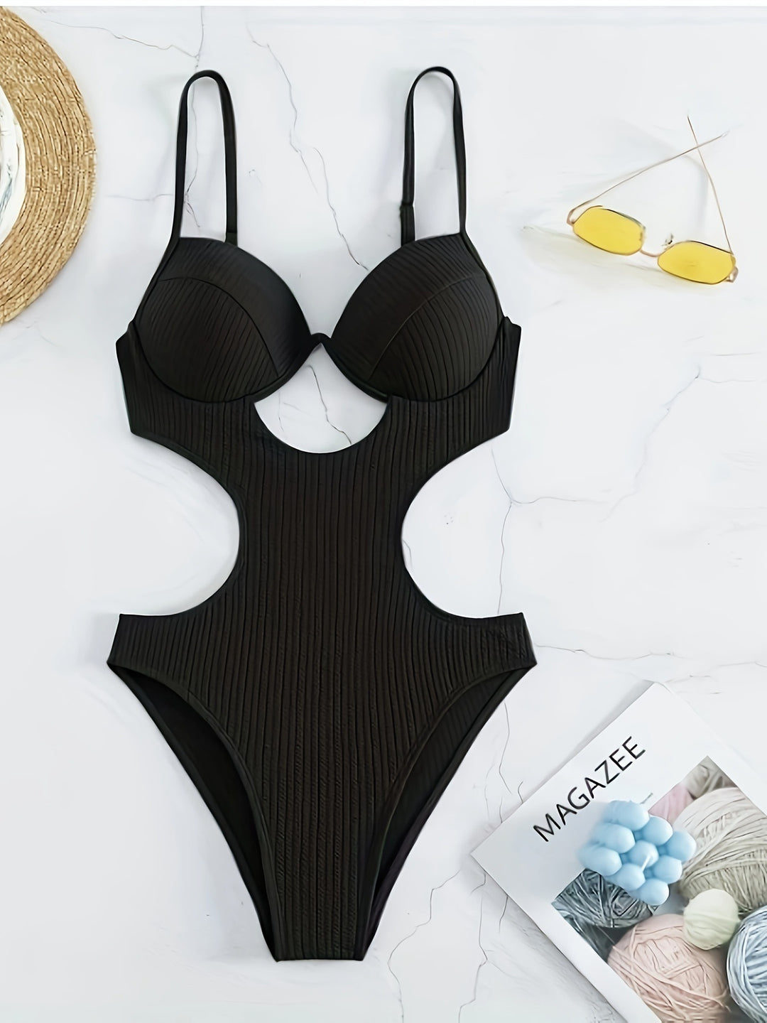 Ladies One Piece Swimsuit with Elegant Cut-Out Design and Adjustable Straps Mune Fashion