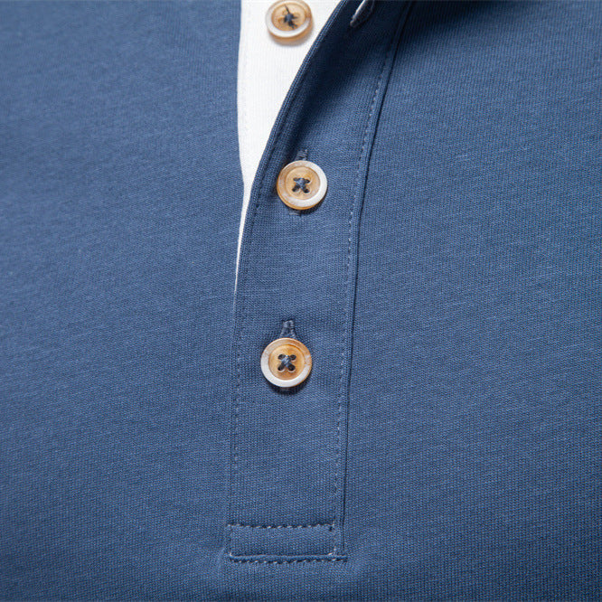 Men's navy cotton long-sleeve shirt with short button placket and stand collar Mune Fashion