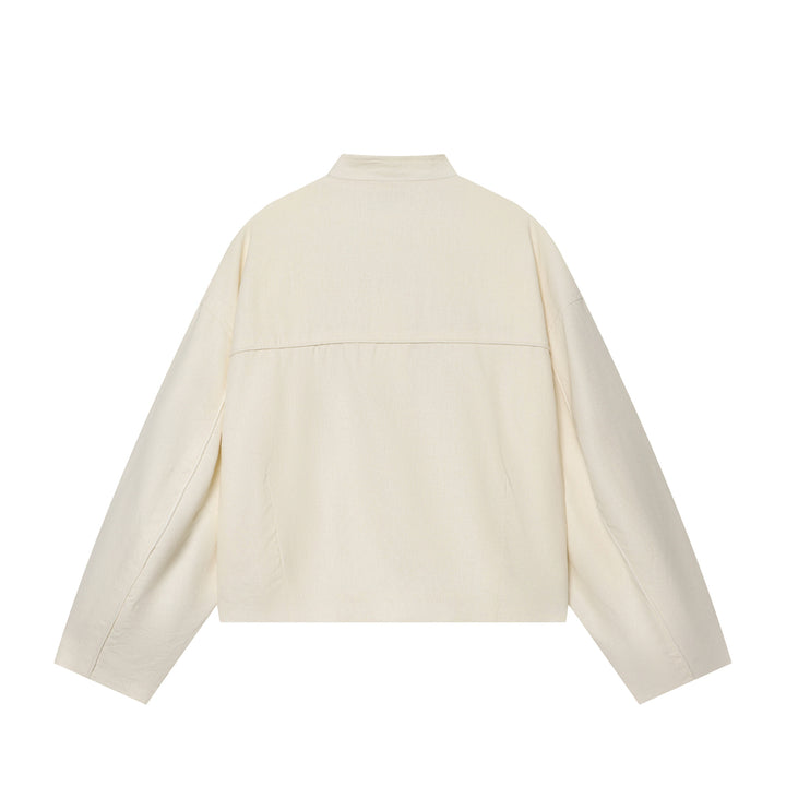 Women's Cropped Jacket with Stand-up Collar and Decorative Knot Buttons Mune Fashion