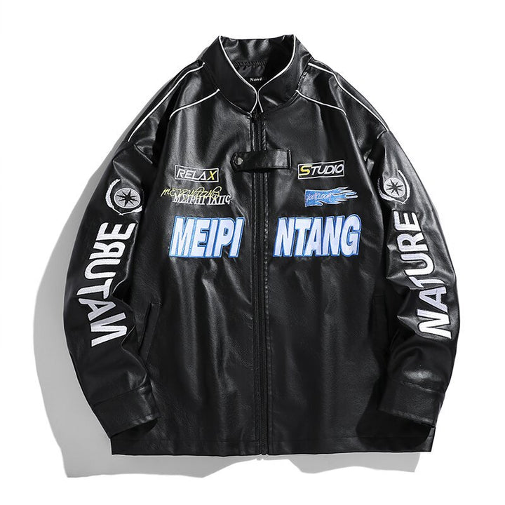 Men's embroidered utility training jacket in racing look with stand-up collar Mune Fashion