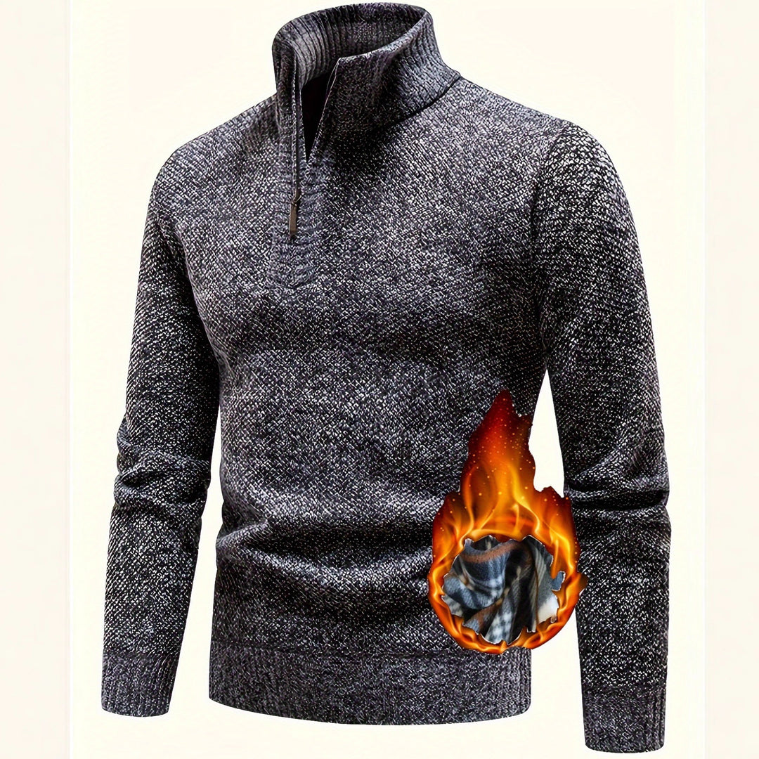Men's Thermo Knit Sweater with Stand-up Collar and Half Zip Mune Fashion