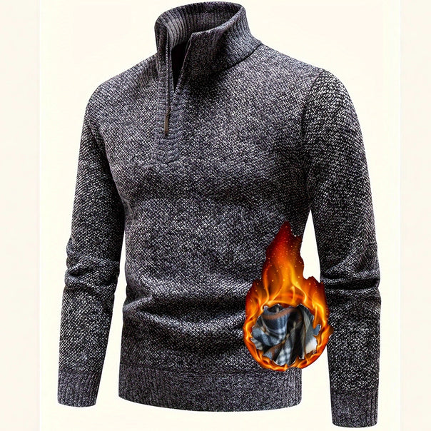 Men's Thermo Knit Sweater with Stand-up Collar and Half Zip Mune Fashion