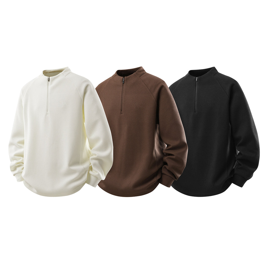 Men's waffle structure half-zip pullover with stand collar and relaxed fit Drune