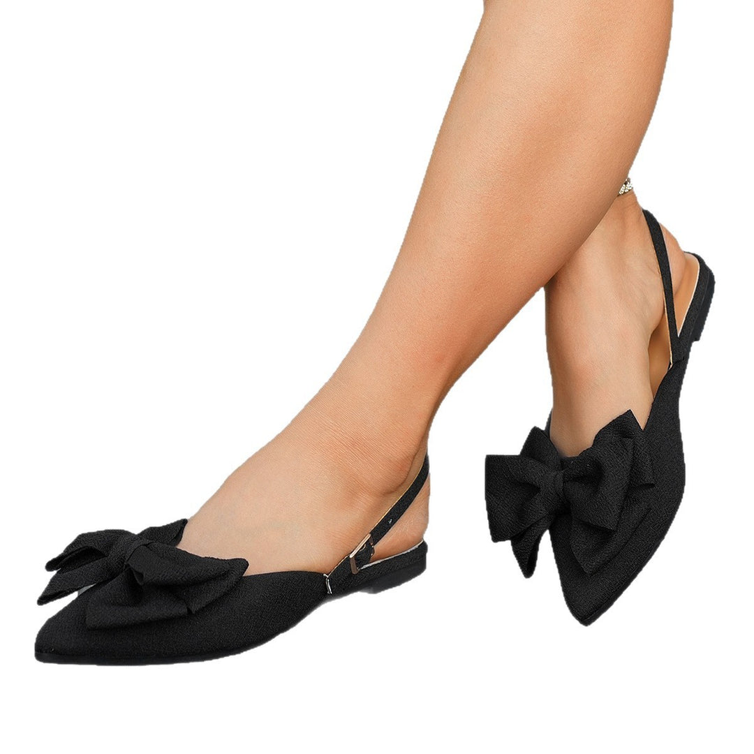 Ladies pointed toe slingback ballerinas with large fabric bow and flat rubber sole Mune Fashion