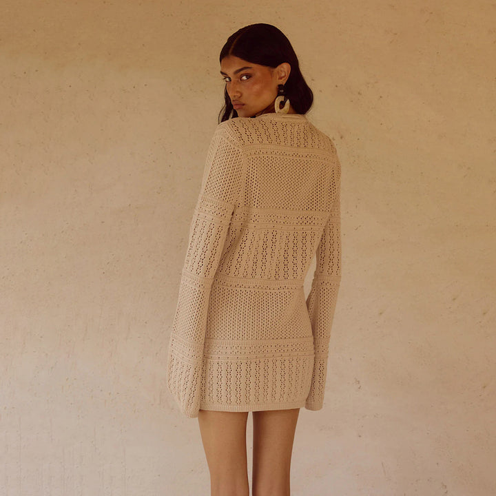 Ladies fashionable crochet poncho with drawstring Mune Fashion