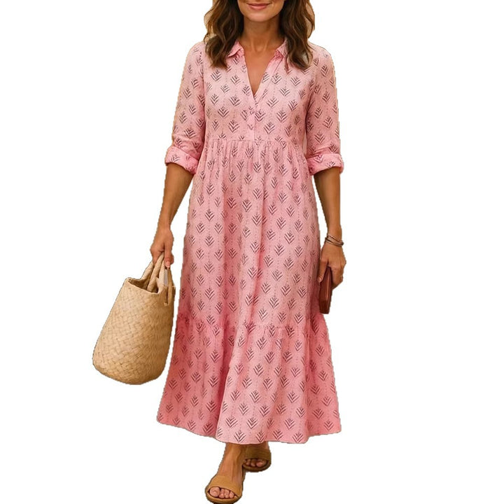Women's maxi dress with elegant collar and floral patterns Mune Fashion
