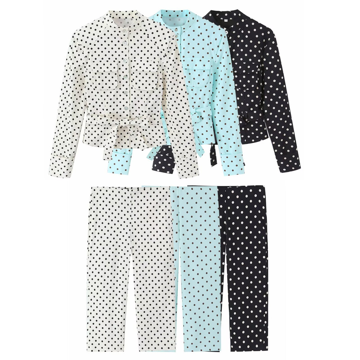 Women's blouse with stand-up collar, waist belt, and chest pockets Mune Fashion