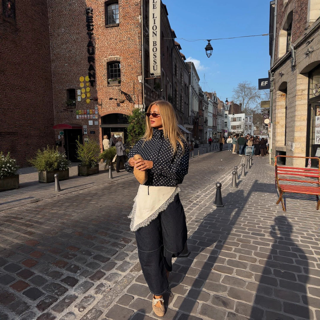 Women Short Polka Dot Transitional Jacket with Stand-up Collar and Drawstring Hem Mune Fashion