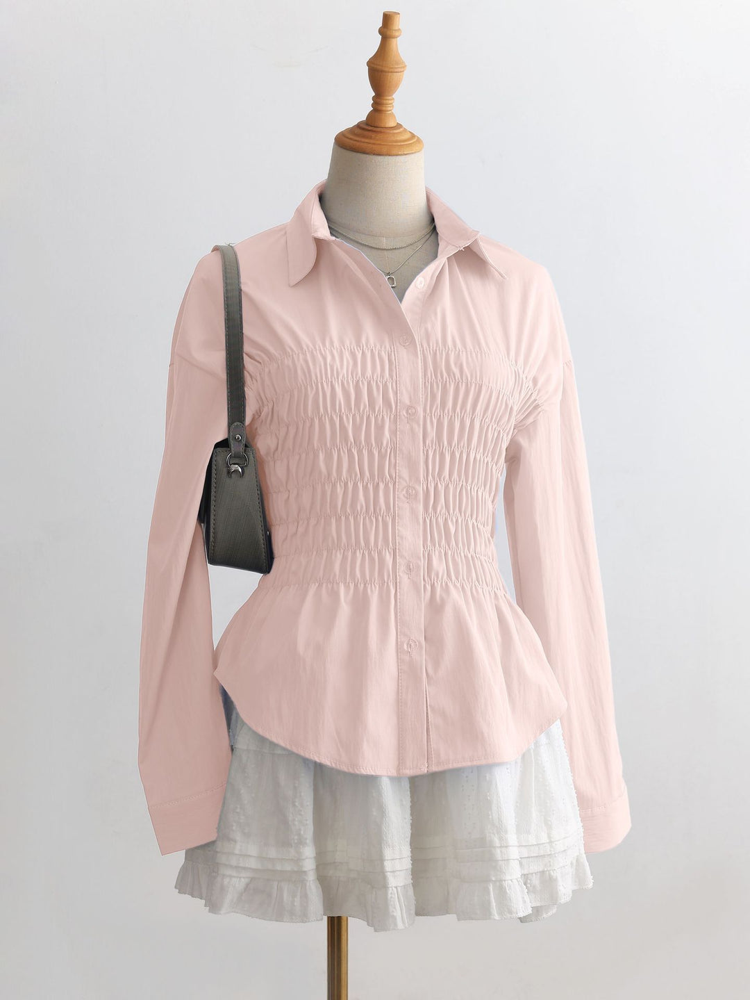 Women's tailored shirt blouse with gathered bust area and peplum Mune Fashion