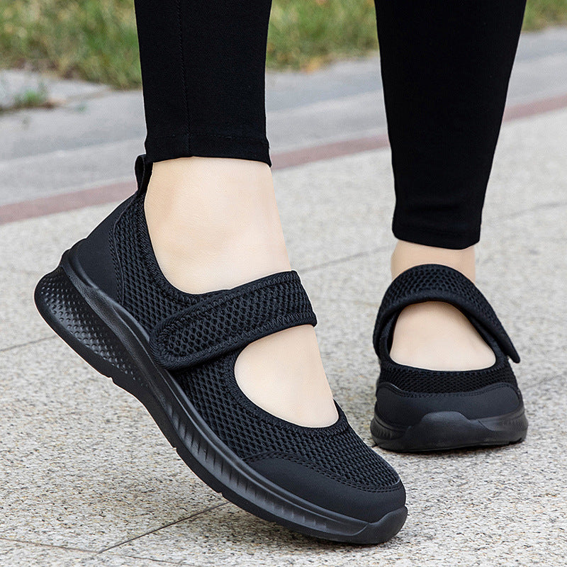 Women's Velcro-Strap Ballerina-Style Sneakers with Breathable Mesh Upper and Flexible Lightweight Sole Mune Fashion