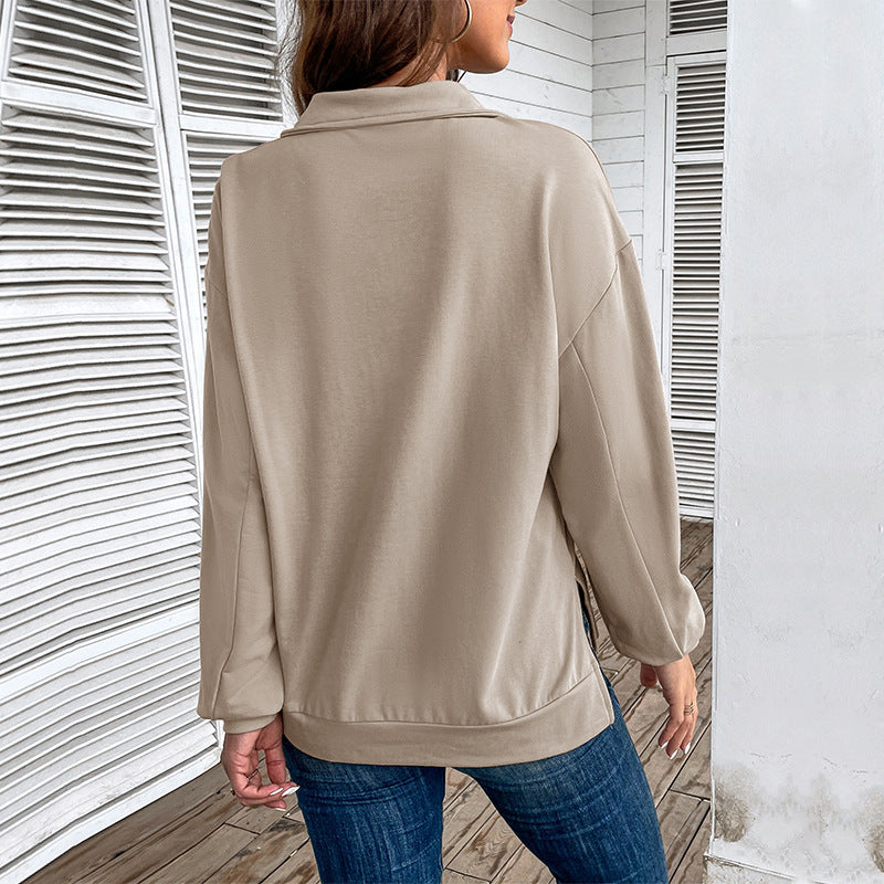 Women's Lightweight Half-Zip Sweatshirt in Relaxed Fit with Kangaroo Pocket and Stand-Up Collar Mune Fashion