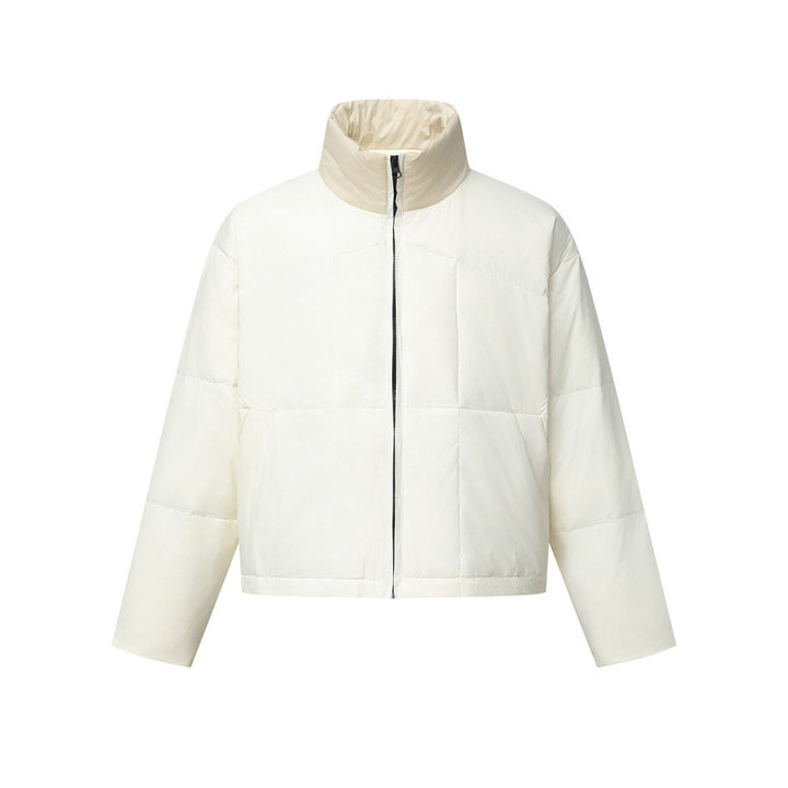 Unisex Boxy Puffer Jacket with Stand Collar in Contrast Design and Square Quilting Mune Fashion