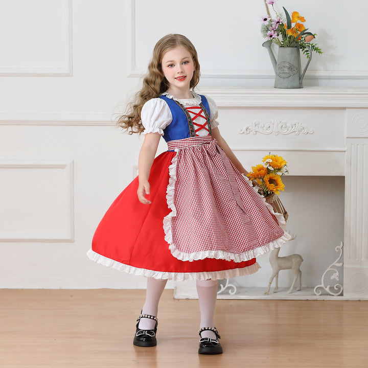 Ladies nan traditional children's dirndl dress with gathered apron and lace trim Mune Fashion