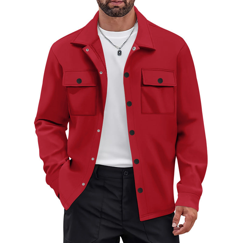 Men's work-inspired shirt jacket with button placket, patch chest pockets, and boxy fit Mune Fashion