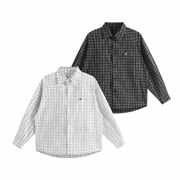 Unisex Oversize Shirt Jacket made of lightweight cotton blend with raglan sleeves and fine checked pattern Mune Fashion