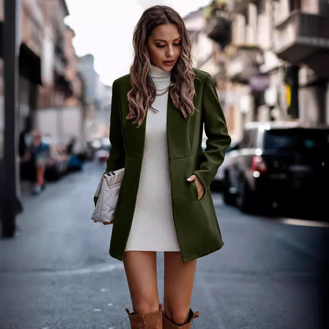 Women Longline Blazer Coat with tailored seam and clean V-neck Mune Fashion