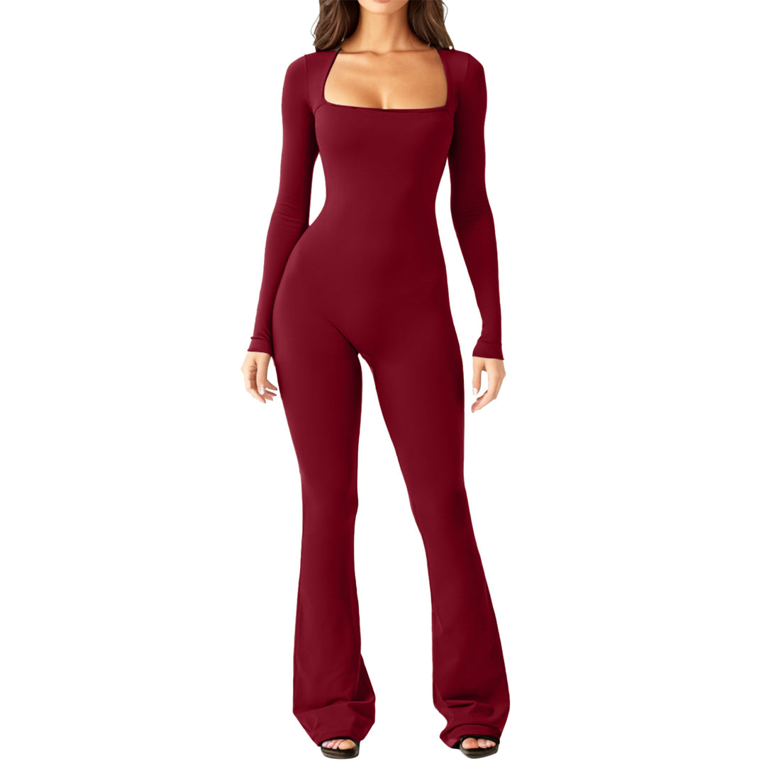 Women's figure-hugging jumpsuit with square neckline, long sleeves, and flared leg Mune Fashion