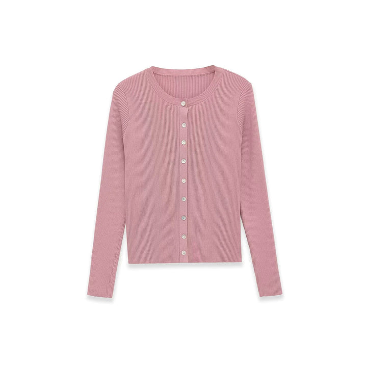 Ladies fine-rib fine-knit cardigan with continuous button placket and round neck Mune Fashion