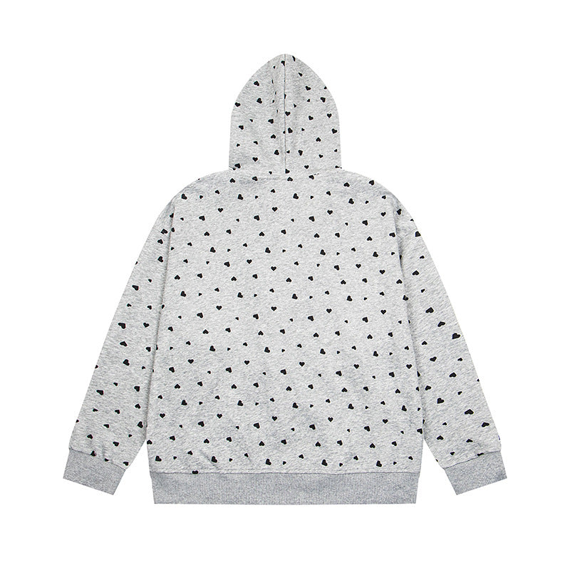 Women's hoodie sweat jacket with full-length zipper, all-over heart print and statement embroidery Mune Fashion