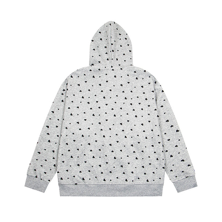 Women's hoodie sweat jacket with full-length zipper, all-over heart print and statement embroidery Mune Fashion