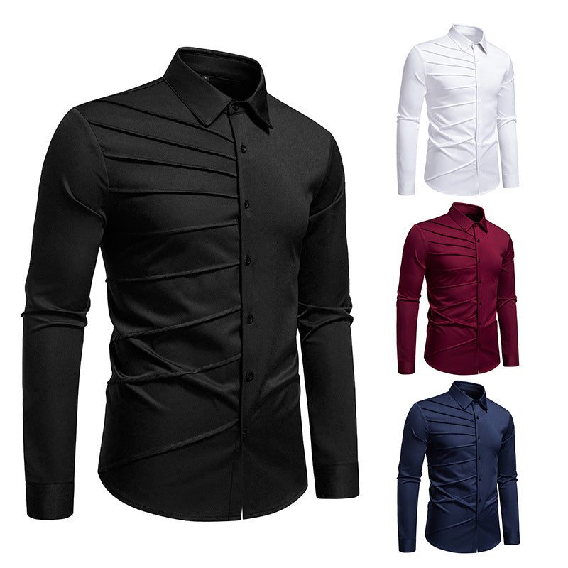Men's Tailored Business Shirt with Diagonal Pleat Design Mune Fashion