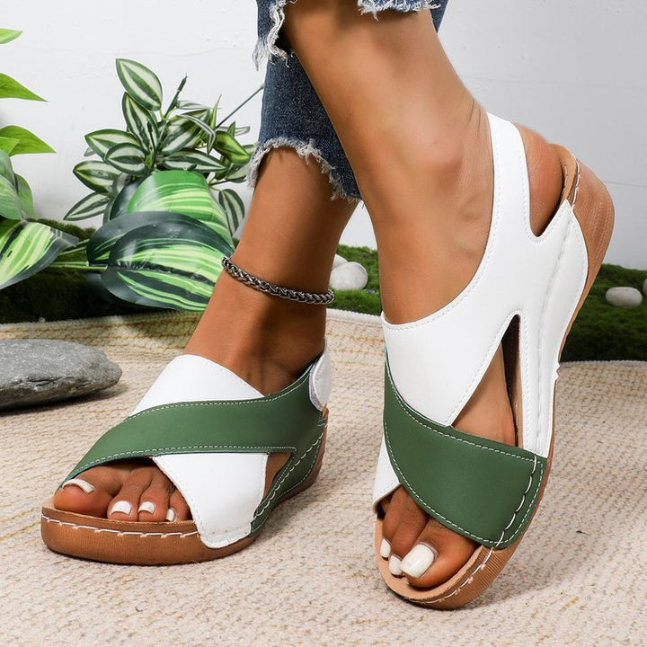 Women Cross-Strap Comfort Sandals with Velcro Closure Mune Fashion