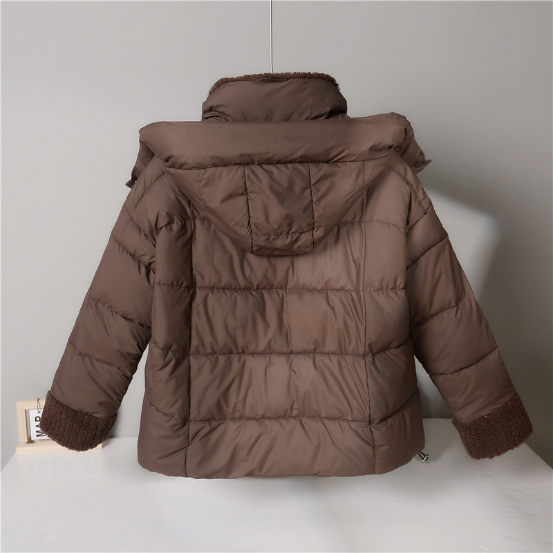Women's cropped padded jacket with high closing teddy collar, fleece lining and adjustable hem Mune Fashion