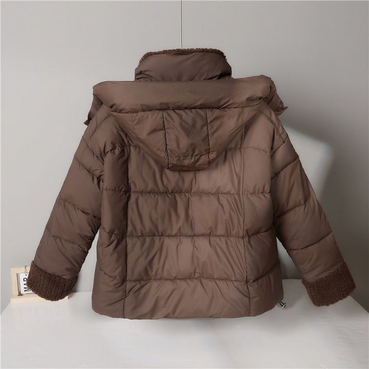 Women's cropped padded jacket with high closing teddy collar, fleece lining and adjustable hem Mune Fashion