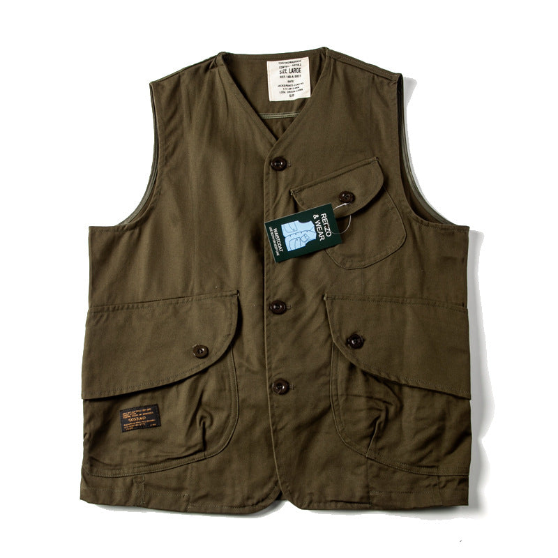 Men's Utility Vest with Multiple Patch Pockets Made of Durable Canvas Mune Fashion