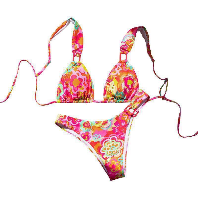 Women Triangle Bikini with colorful flower pattern and adjustable straps Mune Fashion