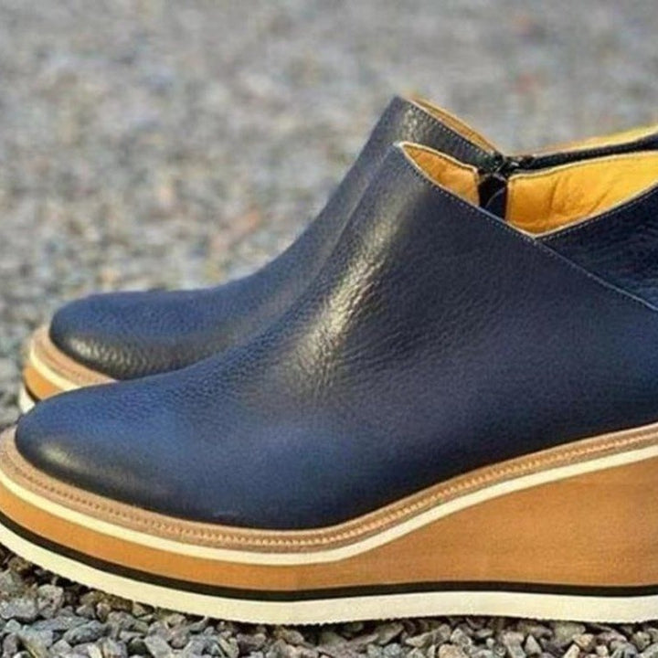 Women's Slip-On Ankle Boots with Integrated Wedge Heel, Wide Platform Sole, and Side Zipper Mune Fashion
