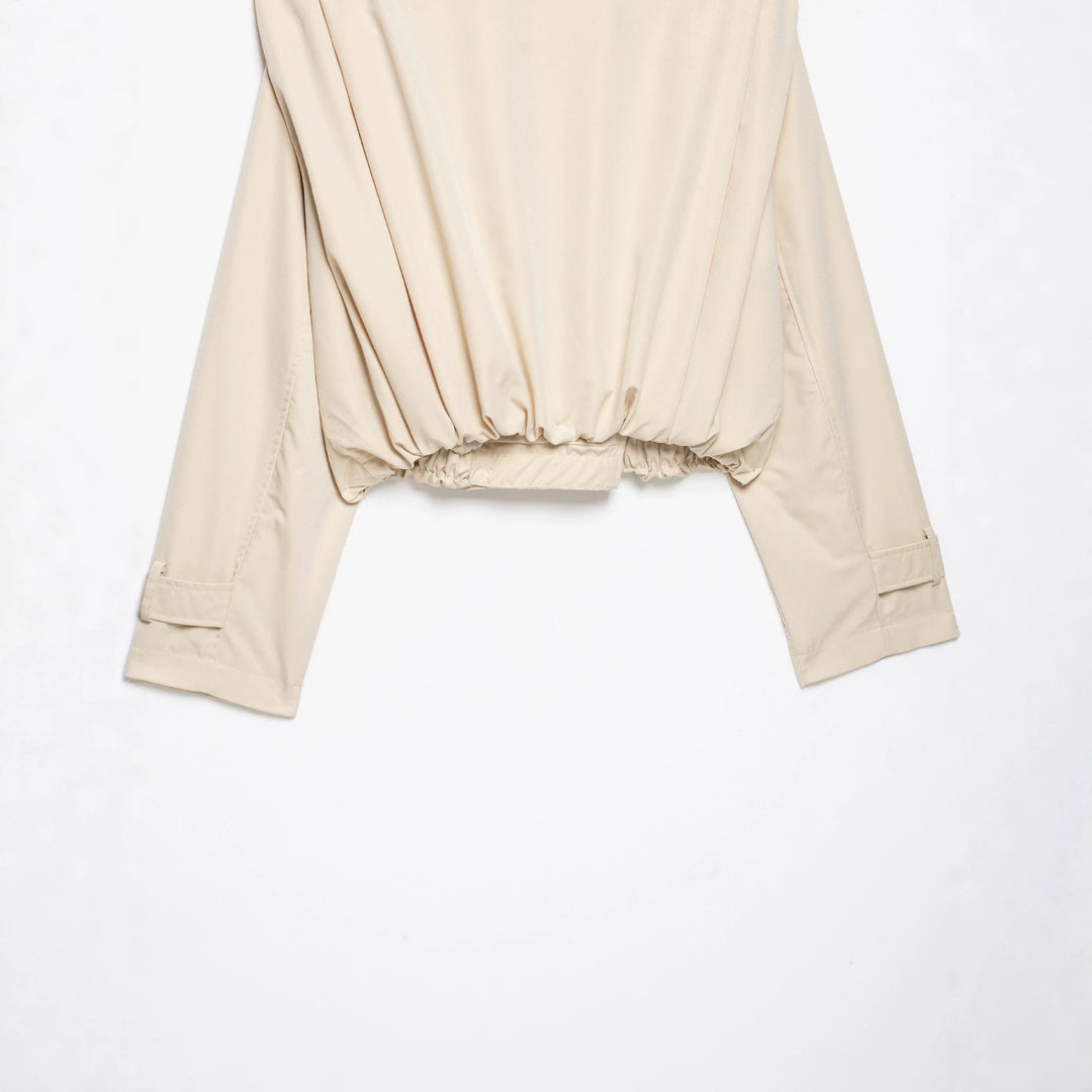 Ladies Cropped Double-breasted Trench Coat with Funnel Collar and Drawstring Hem Mune Fashion