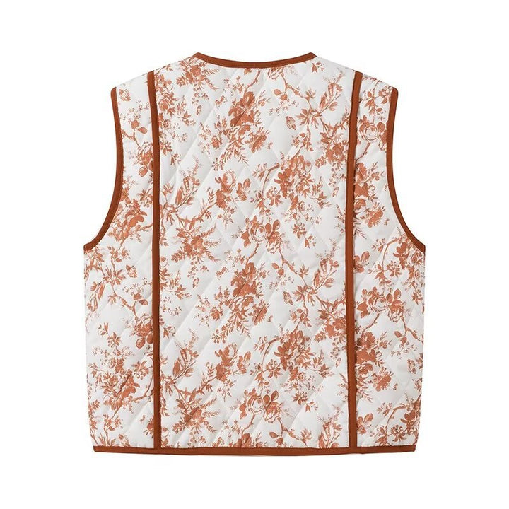 Ladies Quilted Gilet in Country House Style with Floral Toile Look and Pockets Mune Fashion
