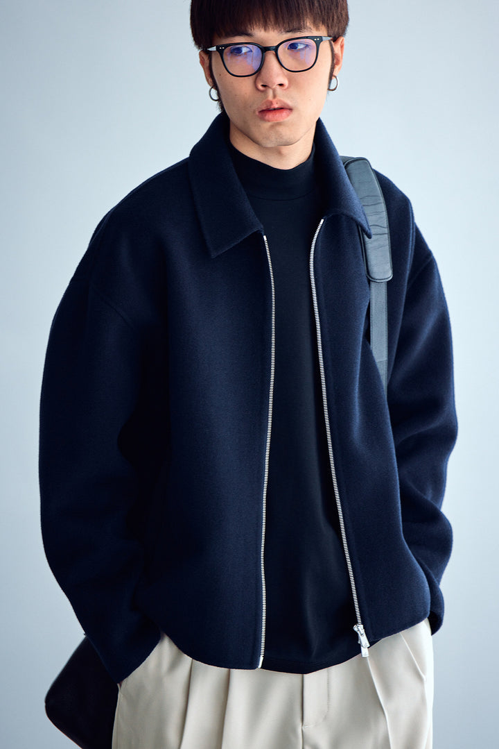 Men's wool jacket with zipper and loose fit Mune Fashion