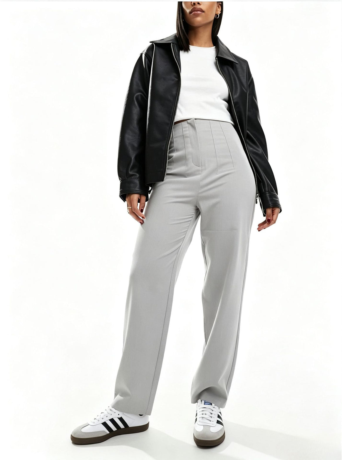 Women's high-waisted straight-cut trousers with crease Mune Fashion