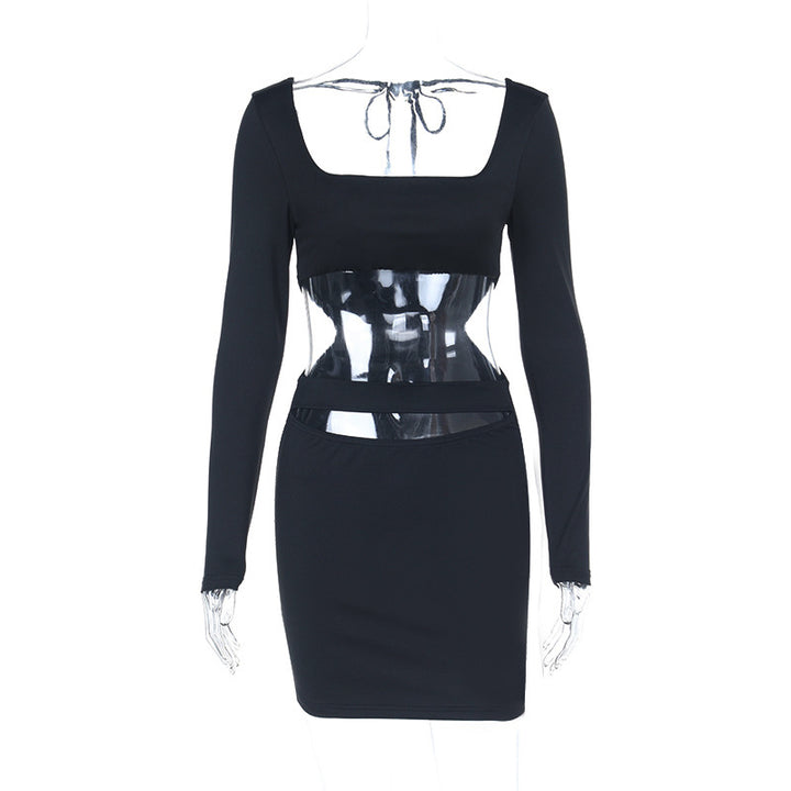 Damen Figurbetontes Cut-Out Minikleid mit quadratischem Ausschnitt und langen Ärmeln Mune Fashion