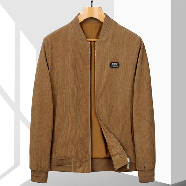 Men's corduroy bomber jacket with fine wide cord structure, stand-up collar and internal lining Mune Fashion