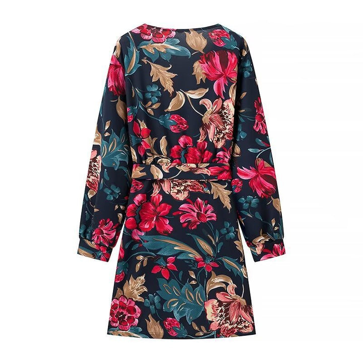 Women’s Wrap Mini Dress with Allover Floral Print, V-Neck and Waistband Mune Fashion