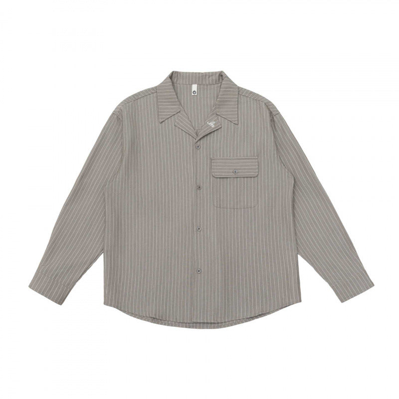 Unisex Boxy Shirt Jacket with Lapel Collar, Chest Pocket and Fine Pinstripe Mune Fashion