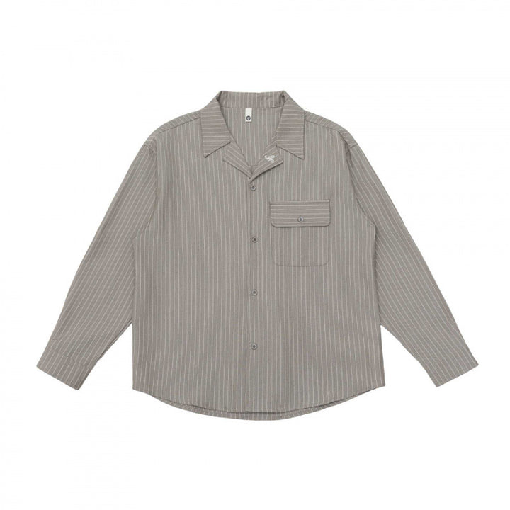 Unisex Boxy Shirt Jacket with Lapel Collar, Chest Pocket and Fine Pinstripe Mune Fashion