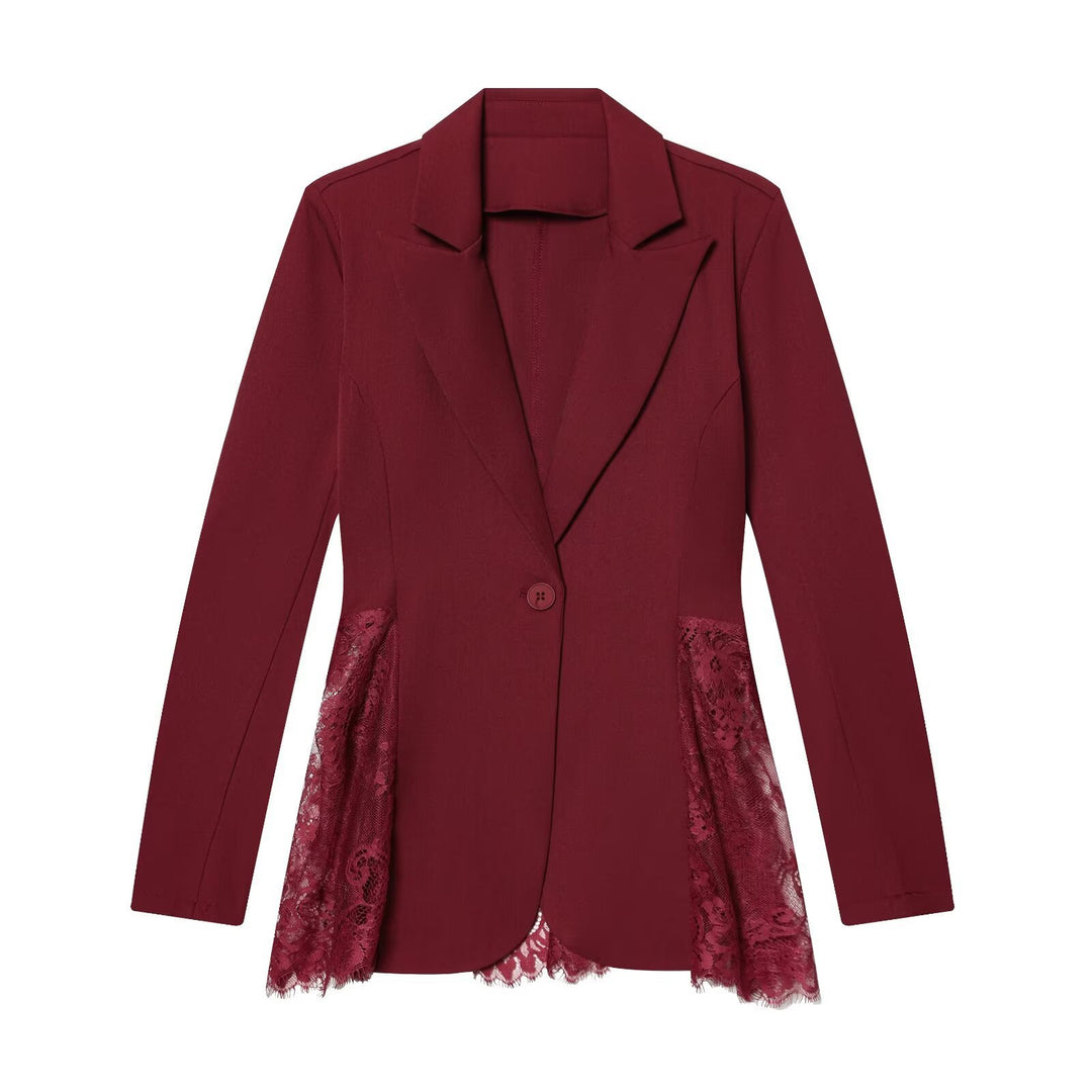 Women's Long Blazer with Inserted Lace Skirt and Tailored Cut Mune Fashion