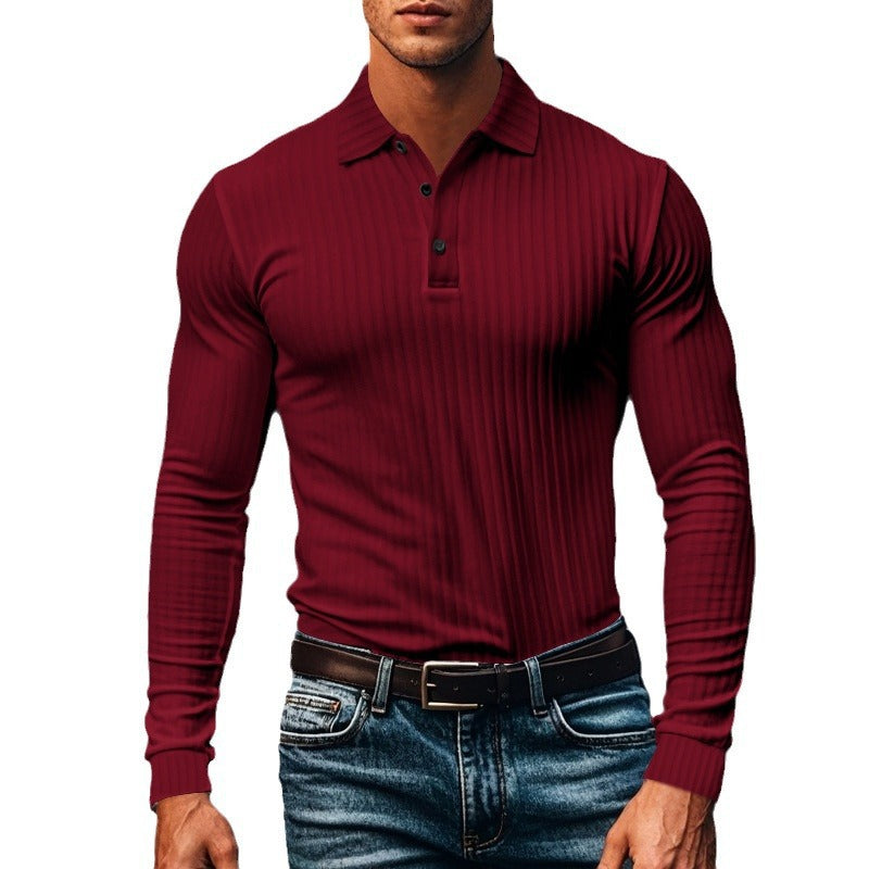 Men's fitted long sleeve polo with fine ribbed texture and classic collar Mune Fashion