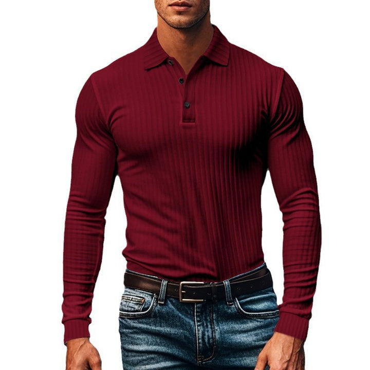Men's fitted long sleeve polo with fine ribbed texture and classic collar Mune Fashion