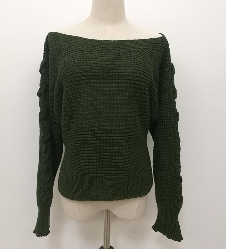 Damen Off-Shoulder Grobstrickpullover mit Zopfärmeln Drune