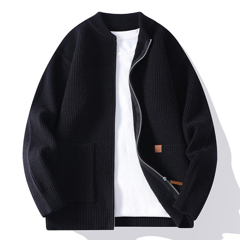 Men's Structured Knit Bomber Jacket with Full Zip and Patch Pockets Mune Fashion
