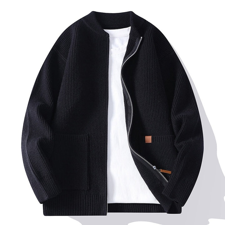 Men's Structured Knit Bomber Jacket with Full Zip and Patch Pockets Mune Fashion