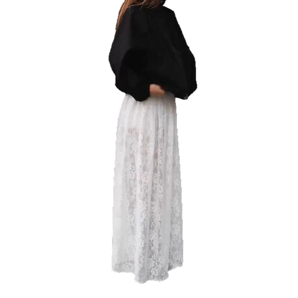 Women’s maxi skirt made of transparent lace with high slit and elastic waistband Mune Fashion