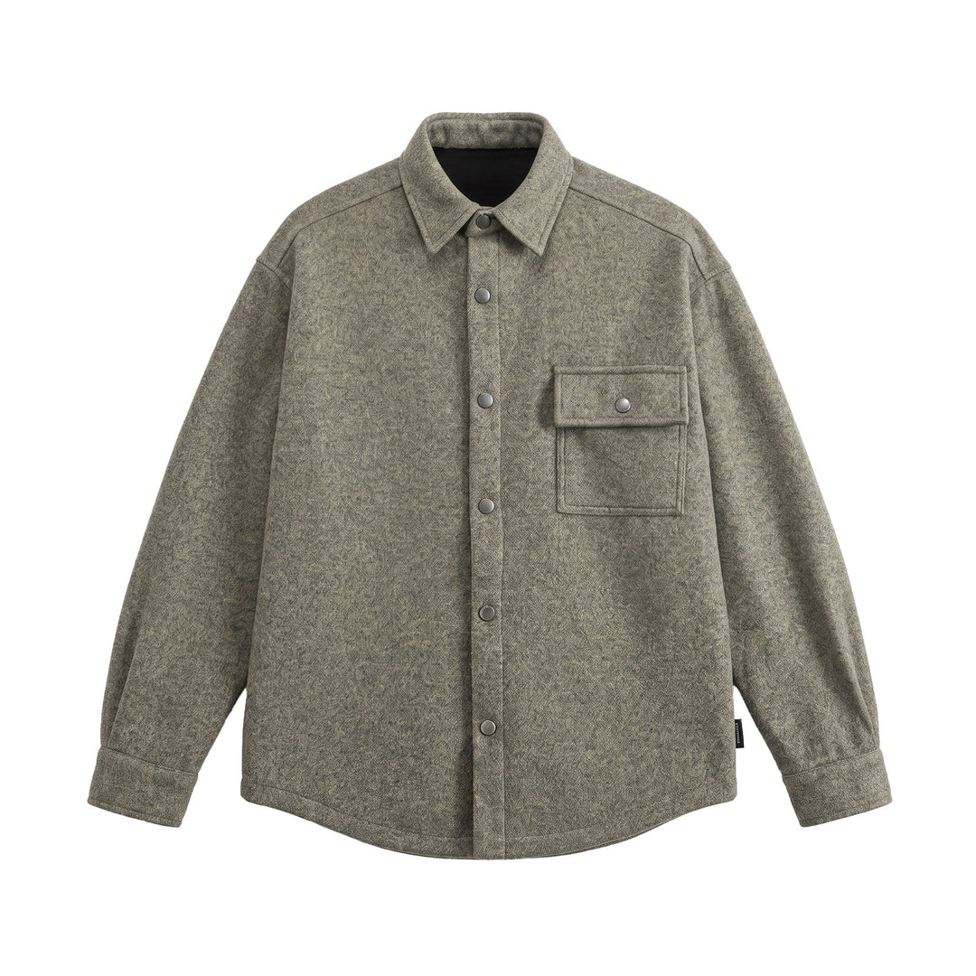 Men's Wool Blend Overshirt in Shirt Jacket Style with Snap Button Front and Flap Pocket Mune Fashion